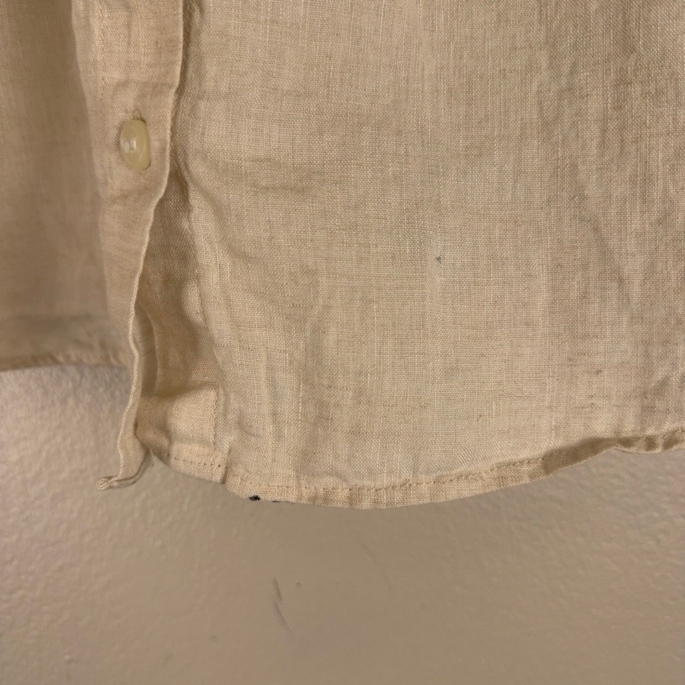 HM Oversized Linen Shirt Womens XS Beige Short Sleeve Button Front Coastal - Picture 3 of 9